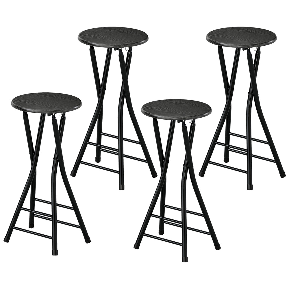 Set of 4 Foldable Barstools, Counter Height Bar Stools with Footrest and Steel Legs for Kitchen Island, Black