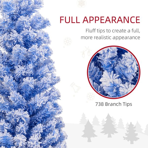 Sapin de Noël bleu givré de 7,3 pieds en forme de crayon