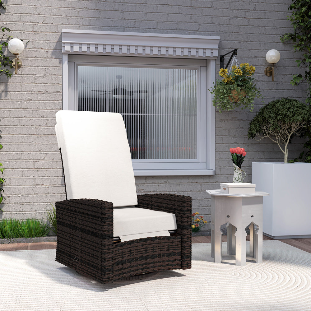 Fauteuil de jardin en rotin tressé avec repose-pieds et coussin moelleux