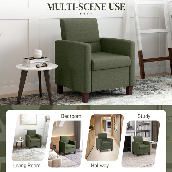 Fauteuil en tissu avec coussin d'assise et patins antidérapants, vert foncé
