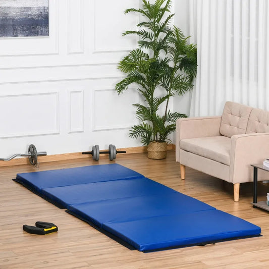 4'x10'x2'' Folding Gym Mat with Carry Handles, Dark Blue