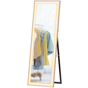 Miroir pleine longueur DEL 64 po avec éclairage réglable et cadre bicolore blanc et rose