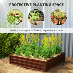 Raised planter in galvanized steel, dark brown wood effect