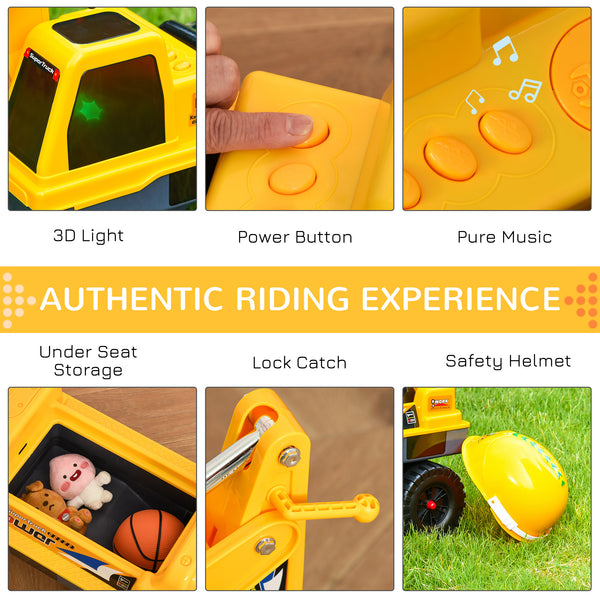 2-in-1 designer construction excavator, removable digging bucket and grabbing bucket, music, light, yellow