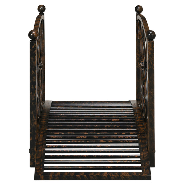 Pont de jardin décoratif en métal avec garde-corps, finition bronze noir