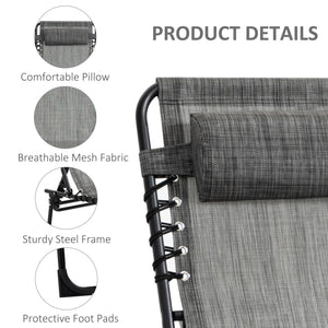 Chaise longue pliante avec dossier réglable et coussin amovible, gris chiné