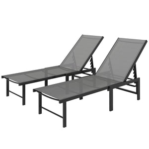 Outdoor Lounge Chair Set of 2, 5-Position Reclining Outdoor Chaise Lounge Tanning Chair with Mesh Seat, Grey