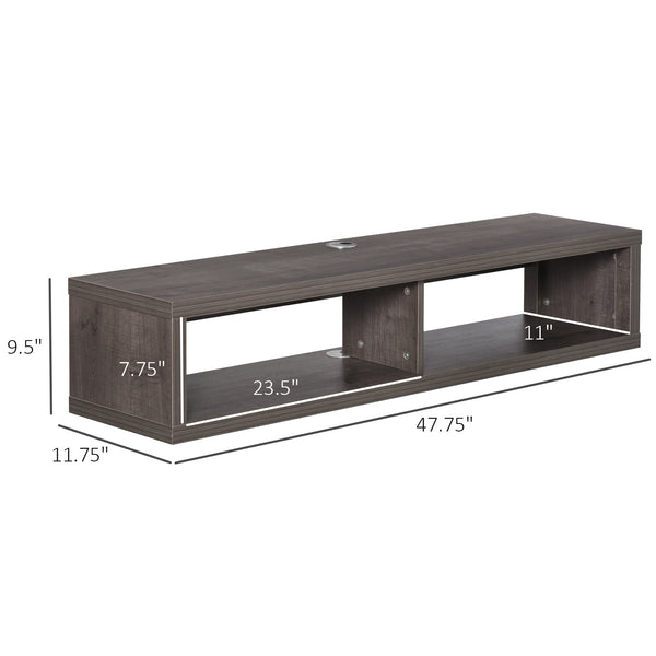 Meuble TV flottant pour téléviseurs 50" avec étagère, grain de bois gris foncé