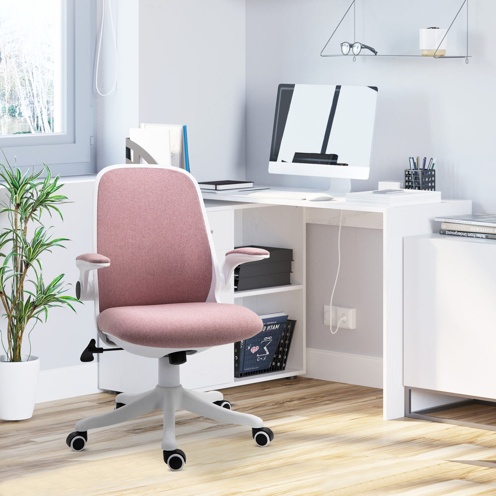 360° swivel office chair with breathable fabric upholstery, pink
