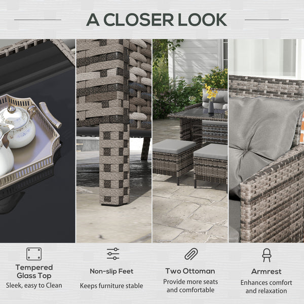 Ensemble de canapé d'extérieur 6 pièces en rotin, gris.