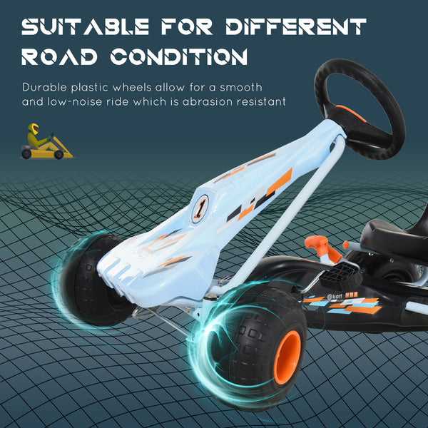 Kart à pédales pour enfants à 4 roues, style mignon avec siège réglable, frein à main et levier de vitesse, pour garçons et filles de 3 à 6 ans