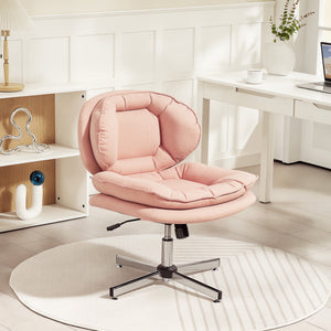 Chaise de bureau sans accoudoirs revêtue de similicuir, rose