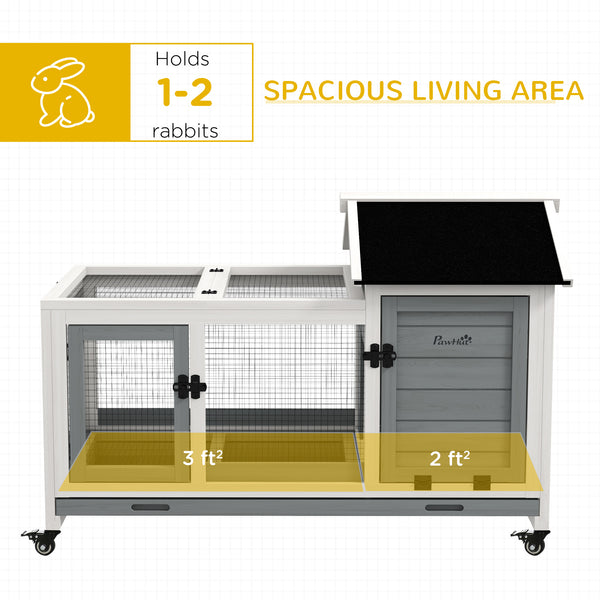 Rabbit hutch with wheels, ramp, run, and tray, gray
