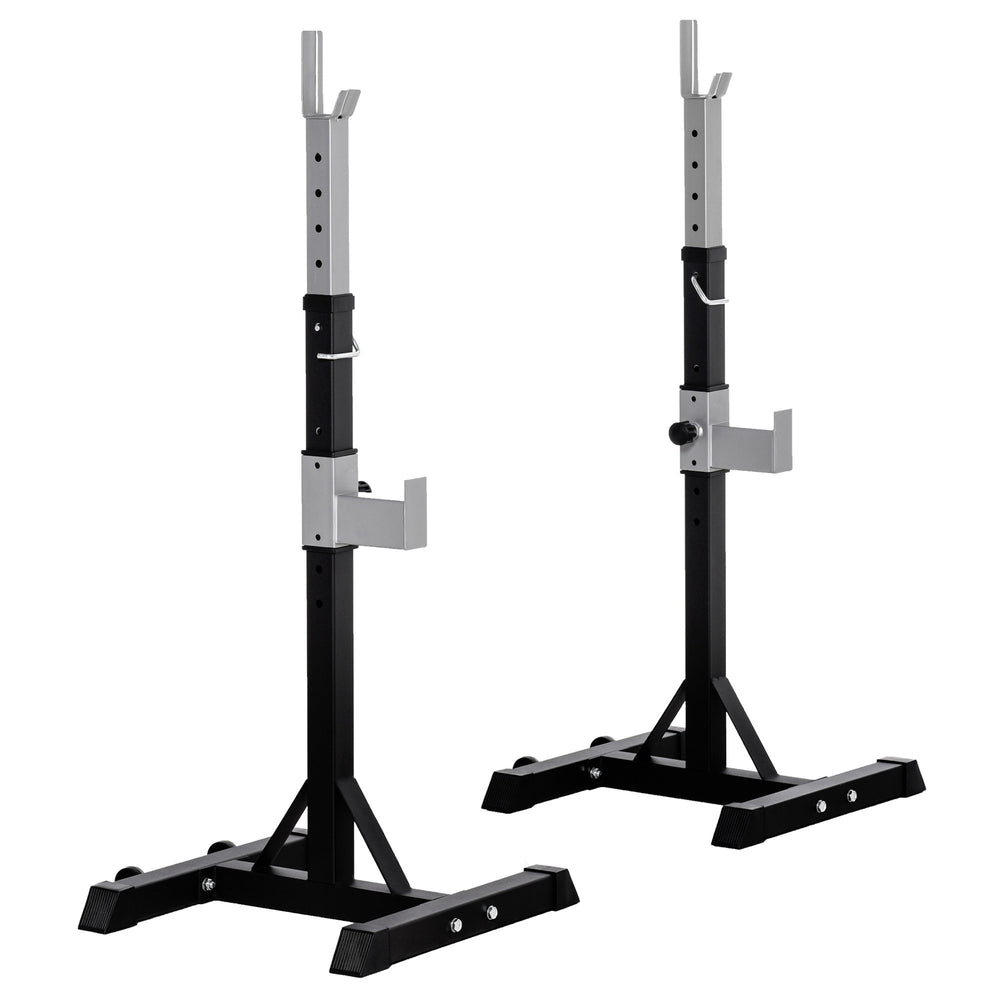 Support à barre réglable pour squat et développé couché, ensemble de 2 – Noir