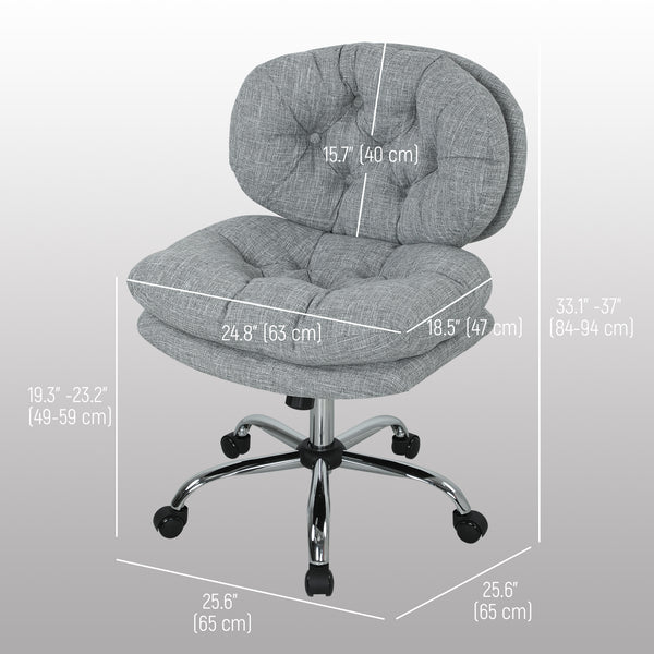 Chaise de bureau sans accoudoirs, assise large et rembourrée, hauteur réglable et inclinable, gris