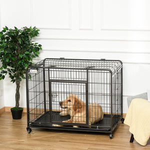 Cage pliable et robuste avec double porte, roulettes verrouillables et plateau