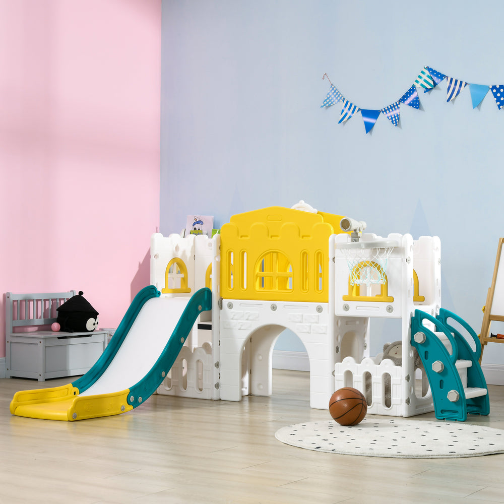 Toboggan 7 en 1 pour tout-petits avec panier de basket jaune