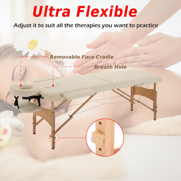Height Adjustable Professional Salon Spa Facial Couch Bed, Portable Folding Massage Table, Beige