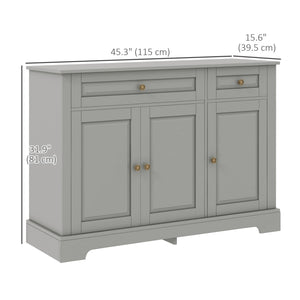 Buffet moderne avec 2 tiroirs et étagères réglables, idéal pour la salle à manger, gris.