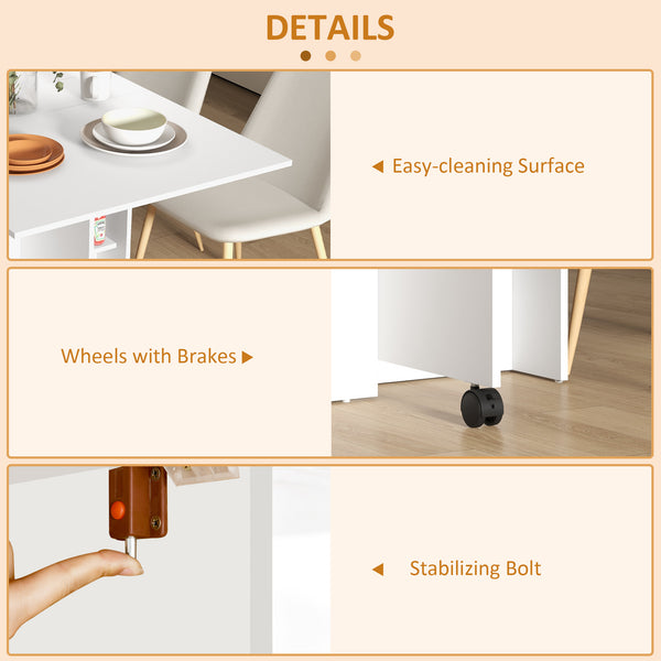 Table de salle à manger pliante pour petits espaces avec étagères de rangement, blanche