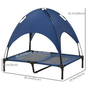 Lit surélevé pour chien avec auvent, bleu foncé