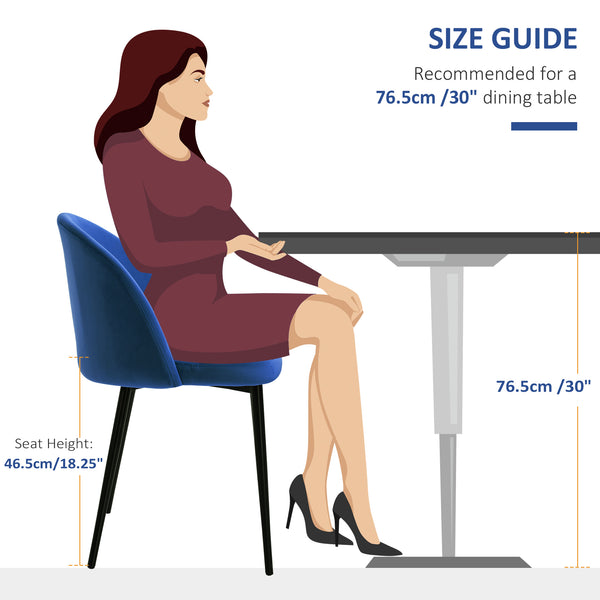 Set of 4 modern dining chairs with velvet upholstery, dark blue