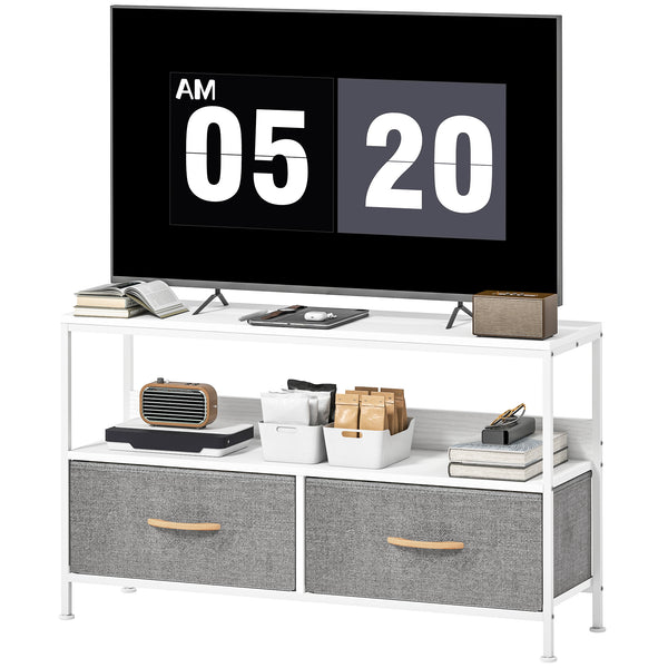 Meuble TV blanc et gris charbon pour téléviseur jusqu'à 47 po avec 2 tiroirs