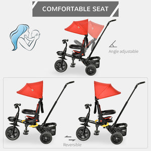 4 in 1 Baby Tricycle with Adjustable Reversible Angle Seat for 1-5 Years Old Kids, Red
