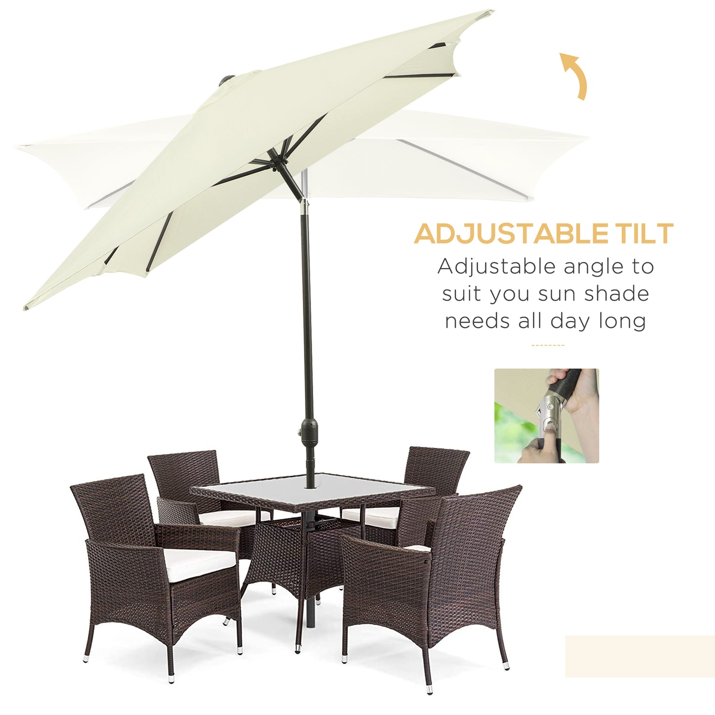 Outsunny 2 x 3 m Rectangular Tilting Aluminum Garden Parasol, Garden Umbrella, Outdoor Parasol with Crank, Cream White