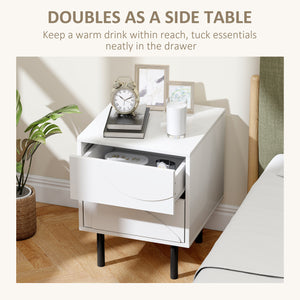 Ensemble de 2 tables de chevet moderne avec tiroirs à ouverture par pression et pieds en acier, blanc