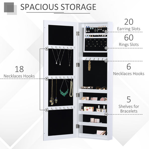 Armoire à bijoux avec miroir pleine longueur, blanc