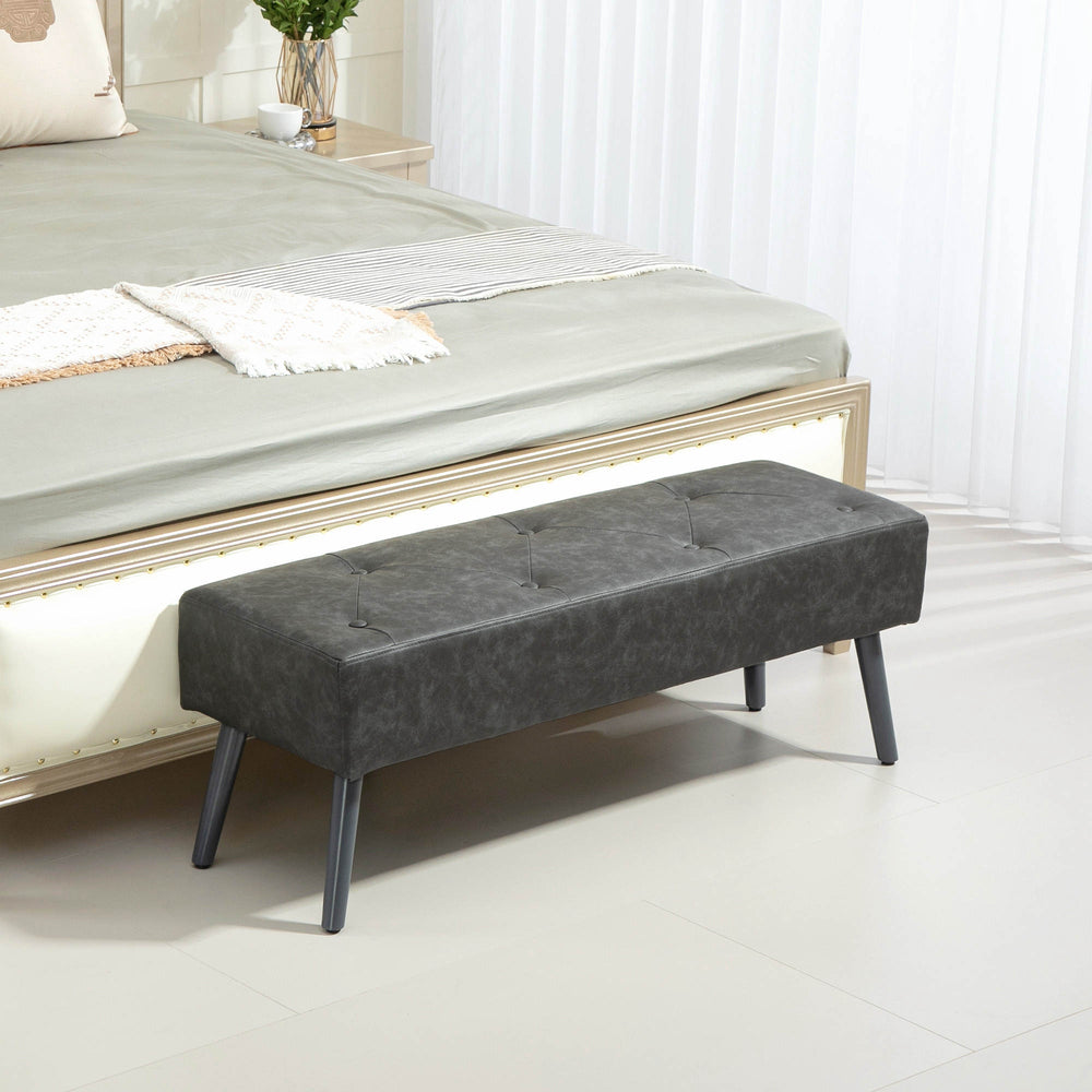 Banc de chambre avec capitonnage à boutons rembourré en similicuir, gris