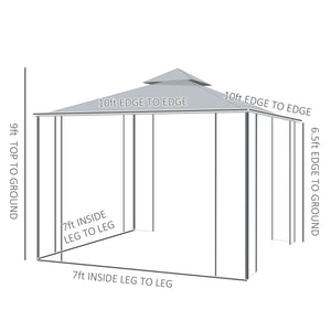 Outsunny 10'x10' Steel Outdoor Patio Gazebo Canopy Gray with Mesh Curtains Shelves |