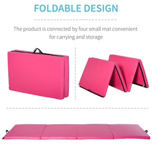 Tapis de gymnastique pliable 4'x10'x2'' avec poignées de transport, rose