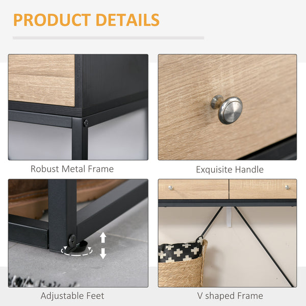 Entryway Console Table with 2 Drawers, Coffee Table with Steel Frame for Entryway and Living Room, Black