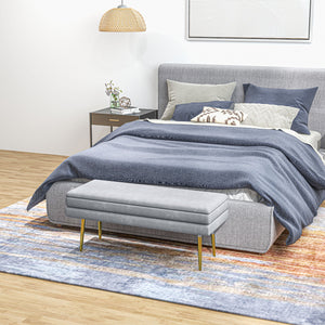 Pouf de rangement en velours avec pieds en acier, gris