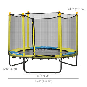 Trampoline de 1,4 m pour enfants avec filet de protection, pour l'intérieur et l'extérieur, jaune