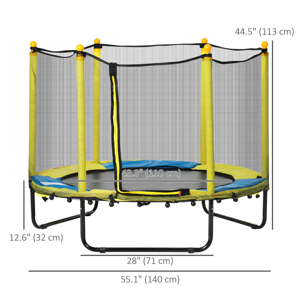 Trampoline de 1,4 m pour enfants avec filet de protection, pour l'intérieur et l'extérieur, jaune