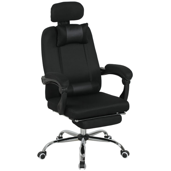 Fauteuil de bureau ergonomique à dossier haut avec repose-pieds et soutien lombaire, noire