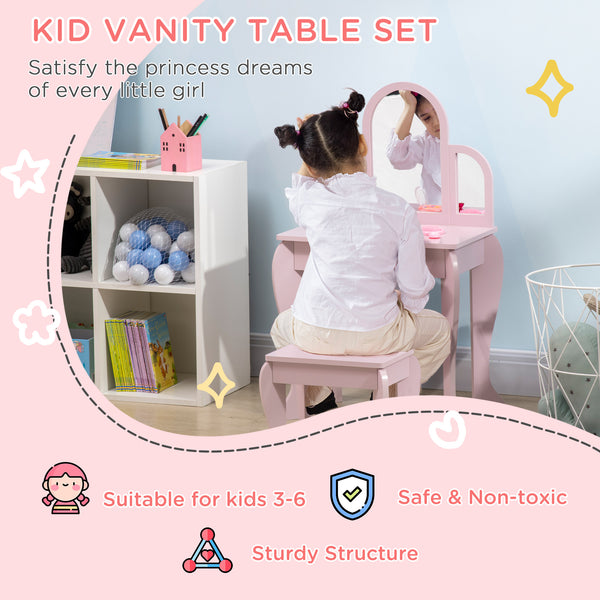 Dressing table and chairs set with drawer, pink