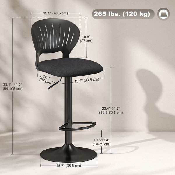 Set of 2 Modern Swivel Counter Height Bar Stools with Footrest and Hollow Backrest, Black