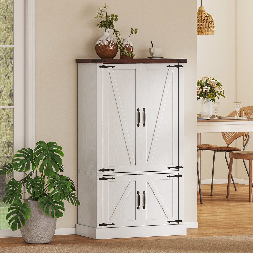 Armoire de rangement 53,5 po avec étagères réglables, 6 portes et étagères à épices pour salle à manger, blanche