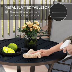 35.5" Round Outdoor Dining Table for 4, Metal Garden Patio Table with 1.6"-2" Umbrella Hole, Shelf, Slatted Top, Black