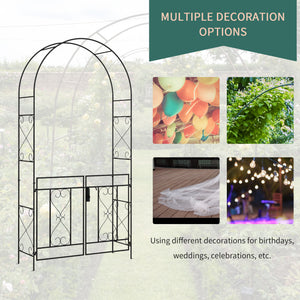 Arche de jardin en métal avec portillon, treillis pour plantes grimpantes, noire