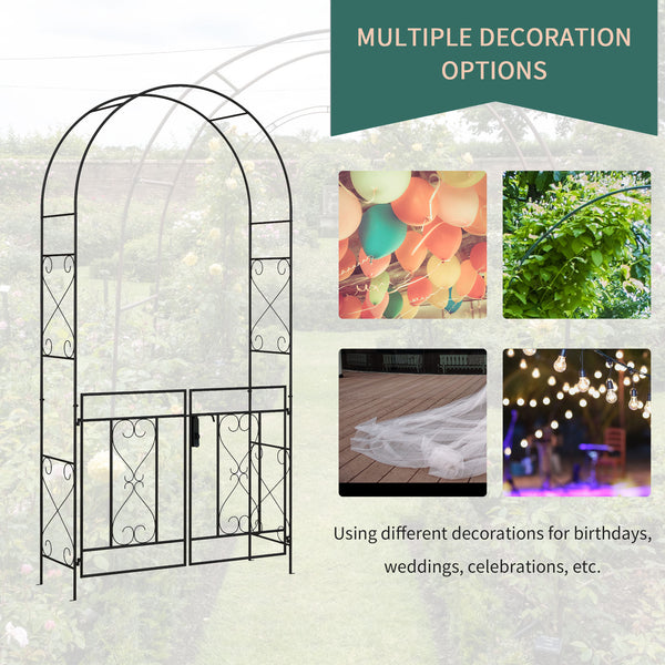 Arche de jardin en métal avec portillon, treillis pour plantes grimpantes, noire