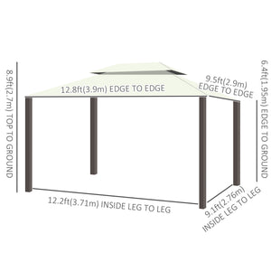 10'x13' Soft-top Aluminum Gazebo Deck Canopy Double Tier Garden Shelter with Netting and Curtains, Cream White