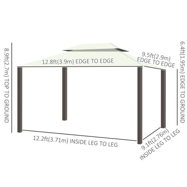 10'x13' Soft-top Aluminum Gazebo Deck Canopy Double Tier Garden Shelter with Netting and Curtains, Cream White