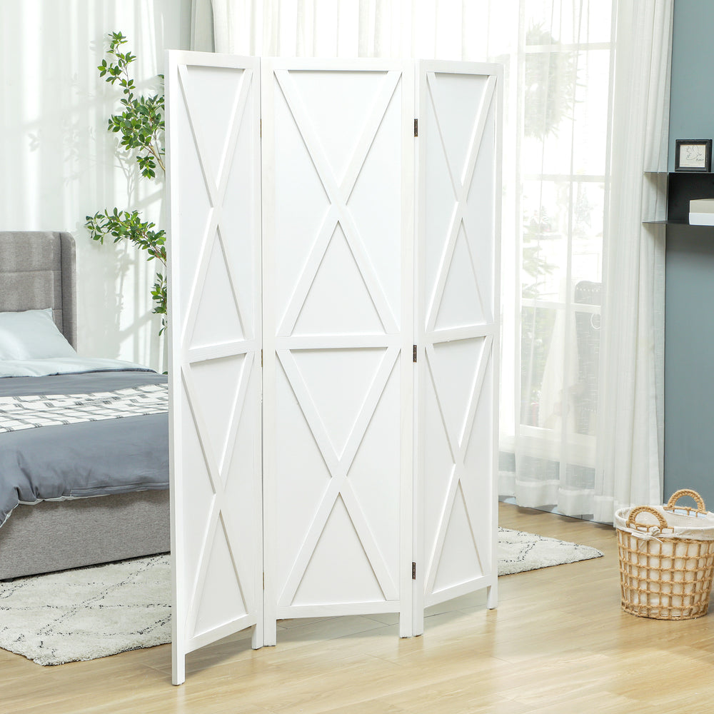 Cloison de séparation 3 panneaux style campagnard avec cadre en bois pliable, blanc