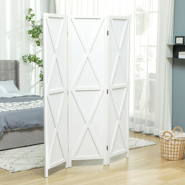 Cloison de séparation 3 panneaux style campagnard avec cadre en bois pliable, blanc