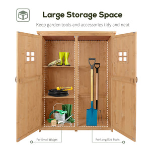 Abri de jardin en bois avec fenêtres et double porte, bois naturel